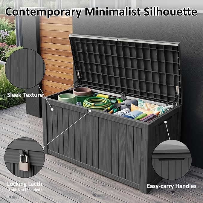 PatioZen 200 Gallon Deck Box, Outdoor Storage Box, Large Deck Box, Waterproof - Image 6