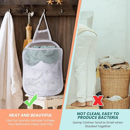 3 Pieces Hanging Laundry Hamper Laundry Bag to Hang Foldable Mesh Hamper Dirty - Image 5