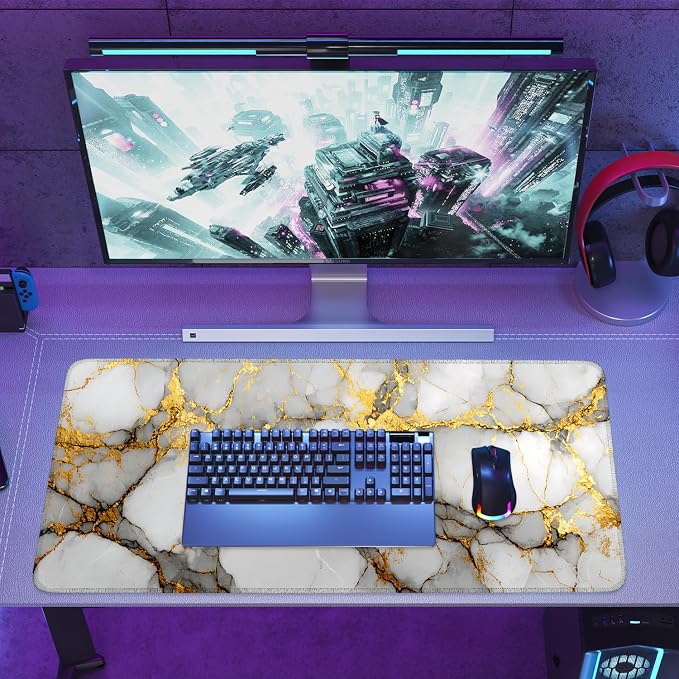 White Marble Mouse Pad – Large Extended Desk Mat 35.43 x 15.75 in – Elegant - Image 8