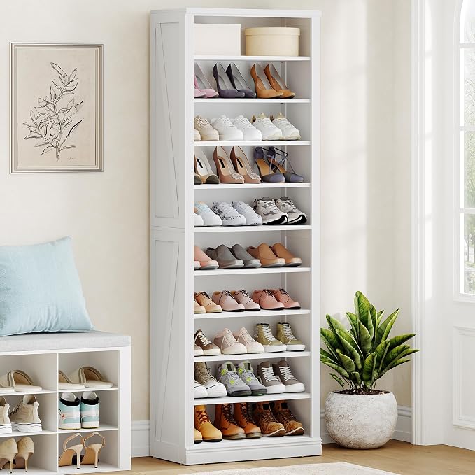 Hzuaneri Shoe Storage Cabinet, 10 Tiers Farmhouse Tall Shoe Cubby Organizer | by Hzuaneri