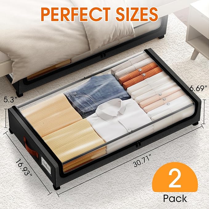 Under Bed Storage with Wheels 2Pack Storage Containers with Clear Window&Label - Image 2