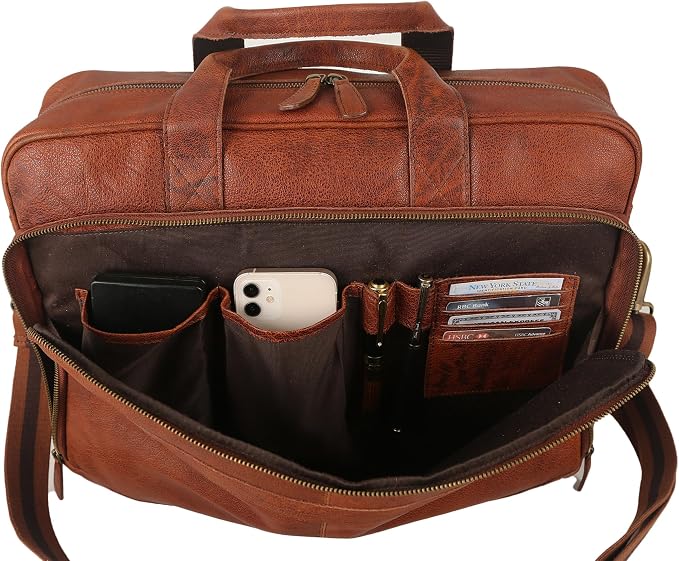 Leather briefcase 18 Inch Laptop Messenger Bags - Image 3