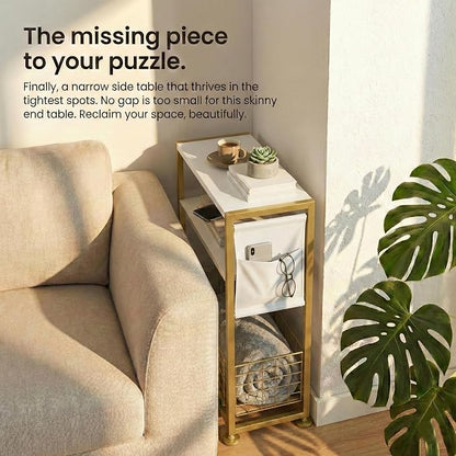 Skinny Side Table with Storage, 3 Tier Slim Side Tables - Image 3