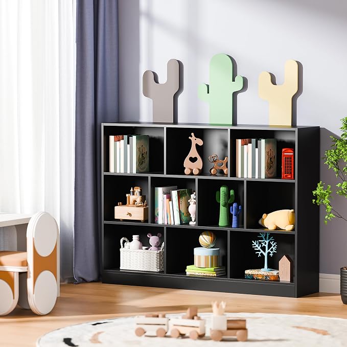 Cozy Castle Black Bookshelf, 3-Tier Open Shelf Bookcase, 10 Cube Storage - Image 5