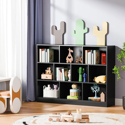 Cozy Castle Black Bookshelf, 3-Tier Open Shelf Bookcase, 10 Cube Storage - Image 5