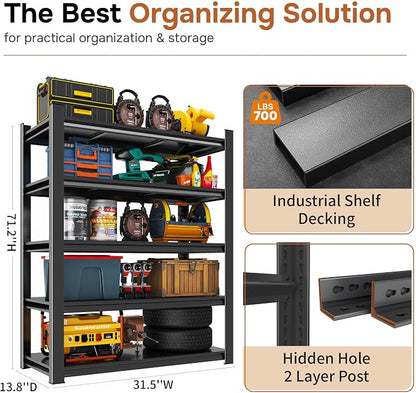 71''H Garage Shelving Heavy Duty 5-Tier Adjustable Storage Shelves Unit - Image 2