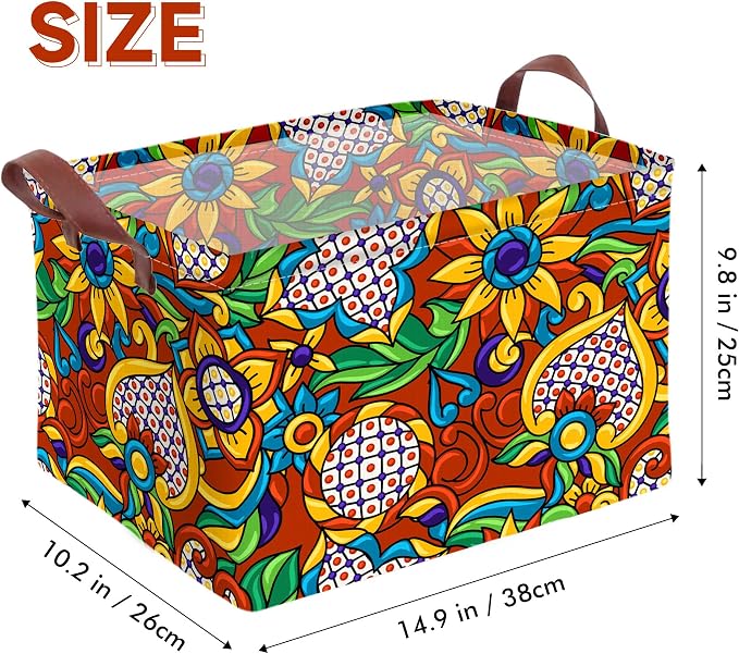 Mexican Talavera Storage Basket Waterproof Canvas Toy Storage Bin Mexican Decor - Image 2