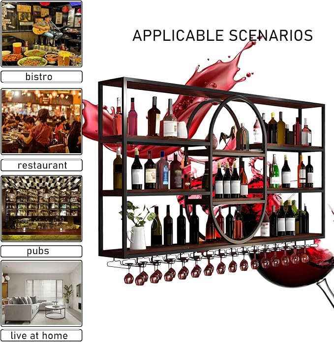 Large Wall Mount Wine Rack, Metal 4 Tier Large Capacity Hanging Bar Rack - Image 5