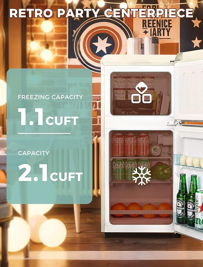 Fridge with Freezer, 3.2 Cu.Ft Retro Double Door Refrigerator with 7 Level - Image 4