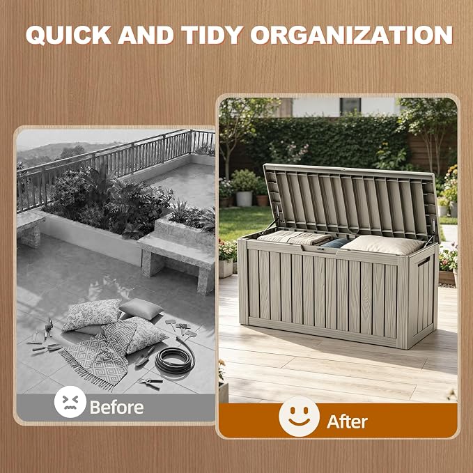 EFU Outdoor Storage Box 140 Gallon Deck Box Lockable UV Resistance Waterproof - Image 4