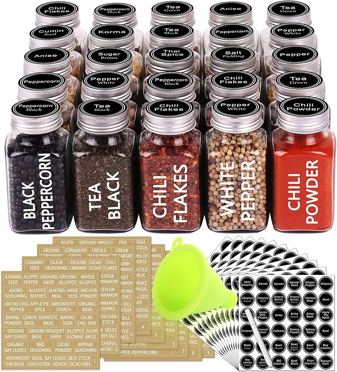 SWOMMOLY 25 Glass Spice Jars 6 oz Empty Square Spice Bottles by SWOMMOLY
