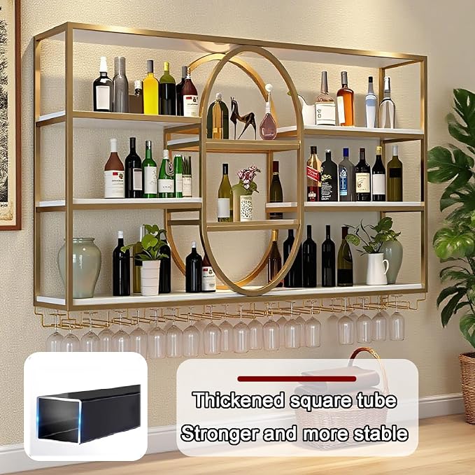 55.1IN Large Wall Mount Wine Rack, Metal 4 Tier Hanging Bottle Holder - Image 4