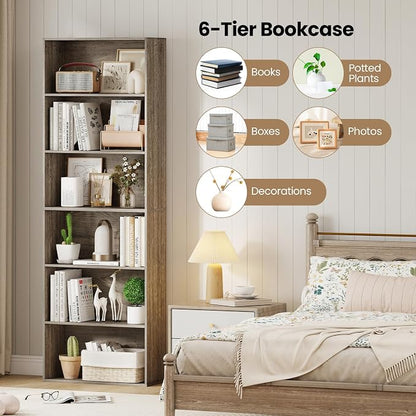 Giantex 6-Tier Bookcase, Freestanding Storage Organizer w/Open Shelves - Image 4