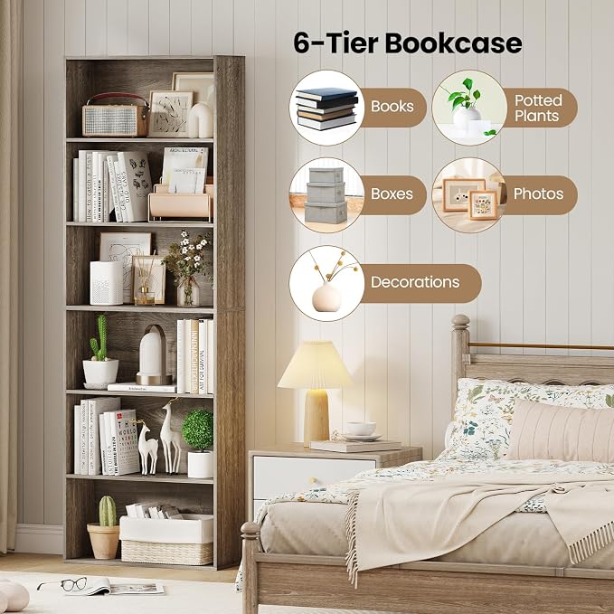 Giantex 6-Tier Bookcase Set of 2, Freestanding Storage Organizer w/Open Shelves - Image 4