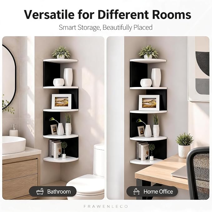 No-Drill Corner Shelf Wall Mount, 5-Tier Floating Corner Bookshelf - Image 7