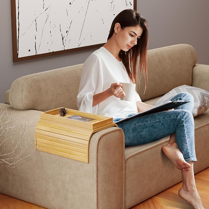 Bestjing Bamboo Sofa Armrest Tray Table - Image 6