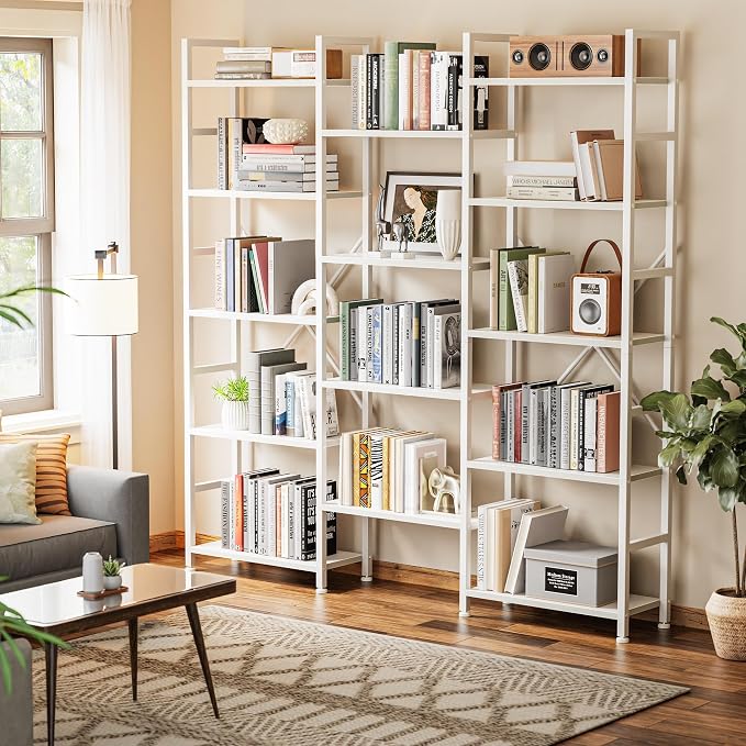 SUPERJARE Triple Bookshelf, Bookcase - Image 8