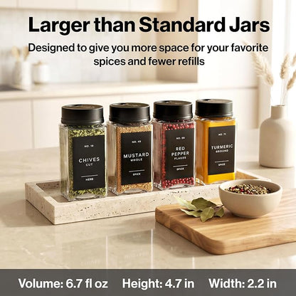 EDELHAUS Glass Spice Jars with Labels & Black Rotating Lids – 12 Large Square - Image 2