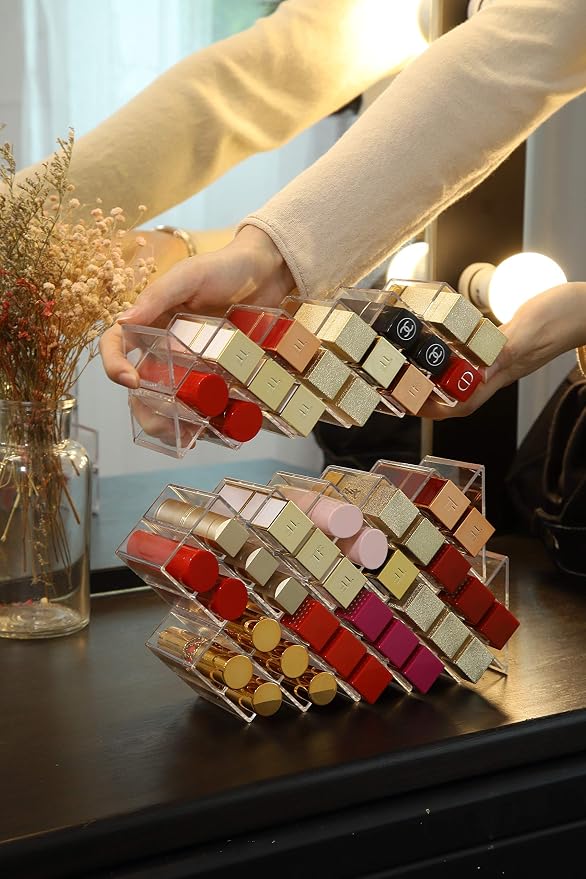 Lipstick Holder Organizer 32 Spaces Acrylic Stackable Fish Shape Lipstick Tower - Image 7