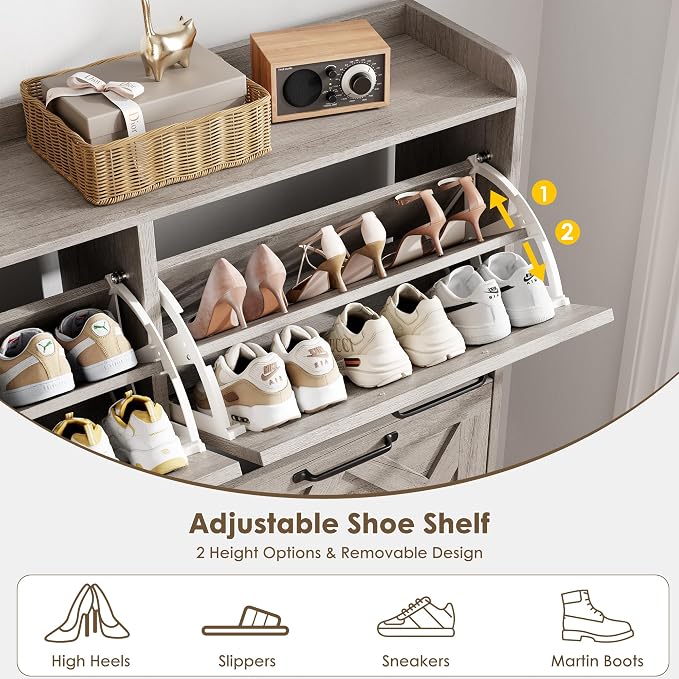 Nicetree Shoe Cabinet with 4 Flip Drawers, Freestanding Shoe Organizer Cabinet - Image 7