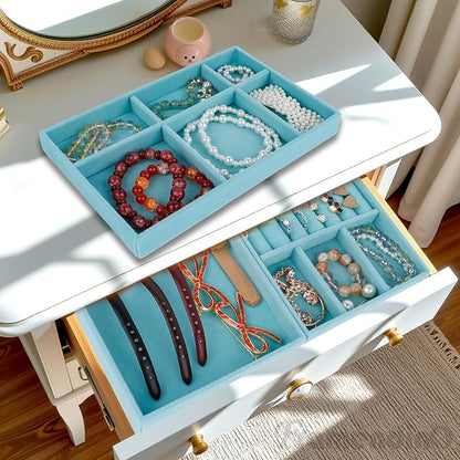 Framendino, 4 Pack Blue Velvet Jewelry Trays Stackable Organizer Drawer Inserts - Image 3