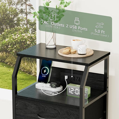 Furnulem Tall Night Stand with Charging Station, 4 Drawers Bedside Table | - Image 8