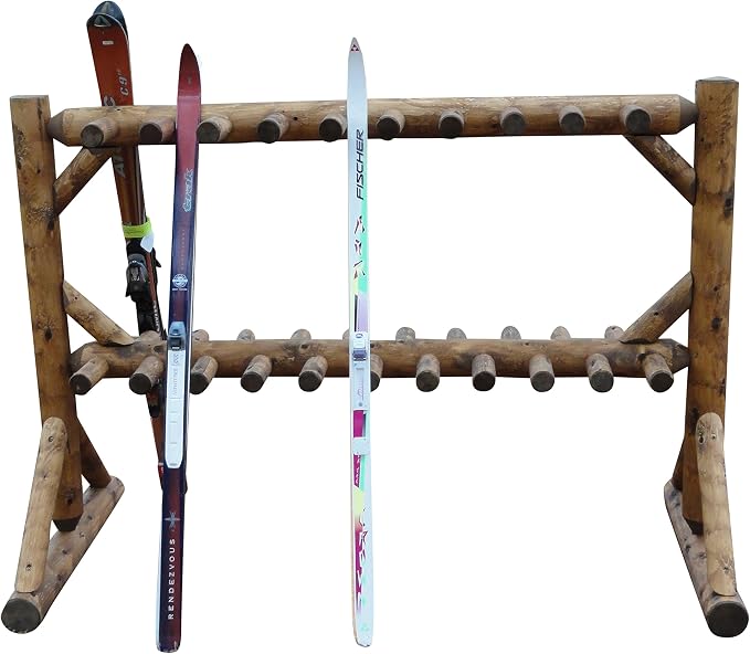 17-Place Freestanding Log Ski Rack Holder, Indoor & Outdoor Snowboard Racks - Image 3