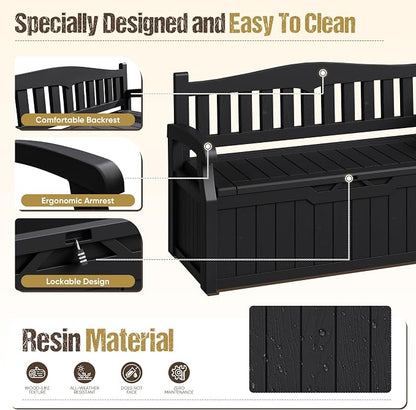 80-Gallon Outdoor Storage Bench, Waterproof Deck Box - Image 6