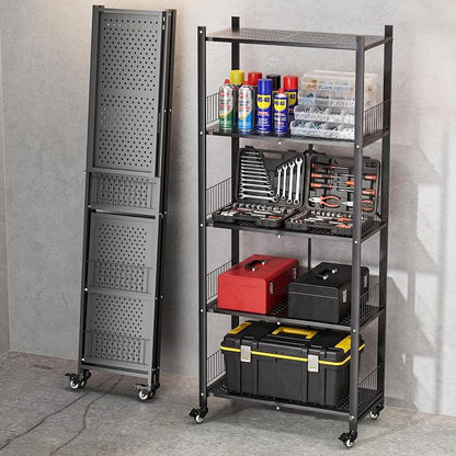 Heavy Duty Folding Shelves No Assembly, 5 Tier Metal Foldable Storage Shelves by Unknown