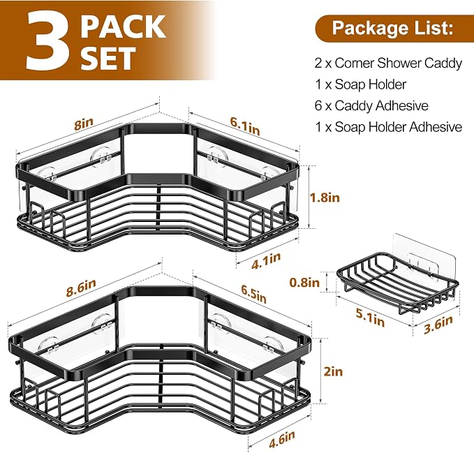 MAXIFFE 3 Pack Corner Shower Caddy - Image 8
