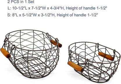 CVHOMEDECO. Oval Wire Egg Baskets Rustic Fruit Baskets - Image 5