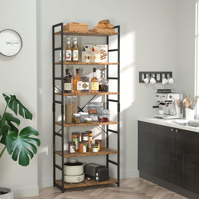 NUMENN 6 Tier Bookshelf, Tall Freestanding Open Storage Bookcase, Vintage | - Image 2