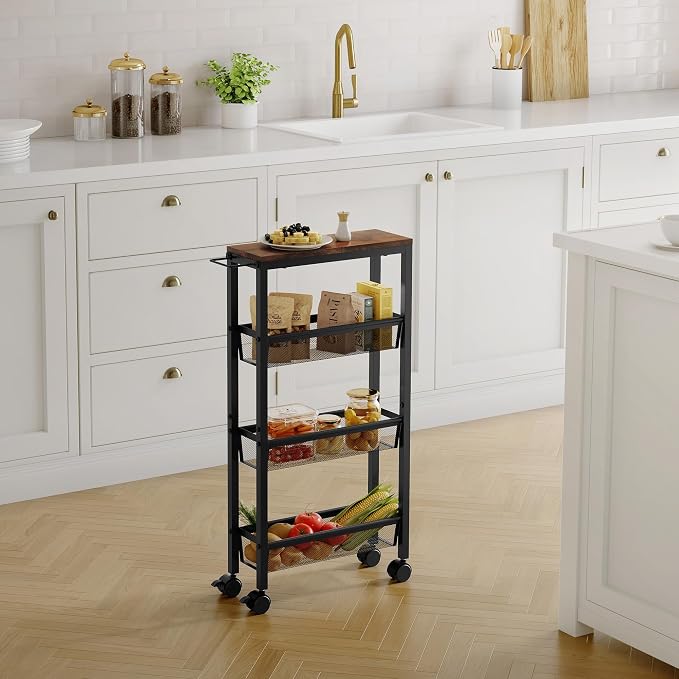 Hoctieon Slim Rolling Storage Cart, 4-Tier Narrow Kitchen Storage Cart - Image 9
