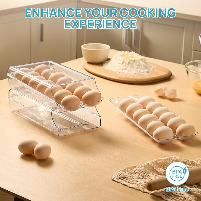 Vtopmart 2 Pack Egg Holder for Fridge, Automatic Rolling Egg Container | - Image 7