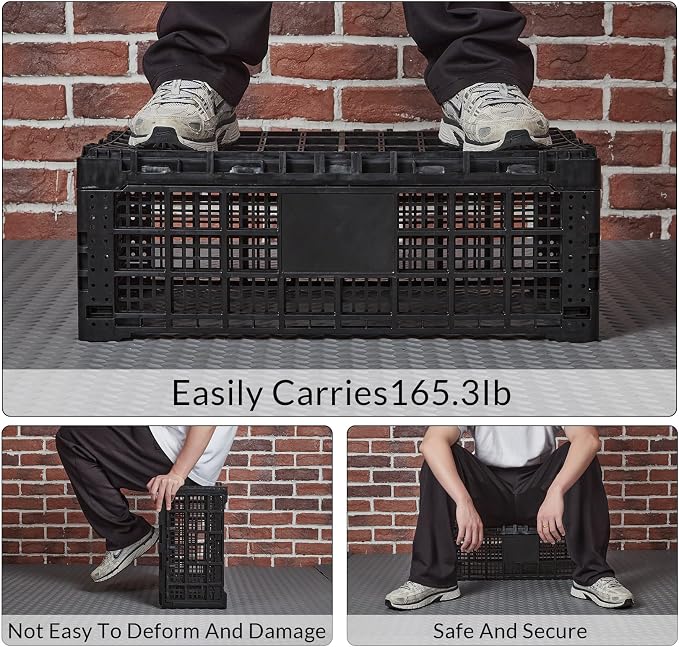 Collapsible Storage Crates, 52 Liter Heavy Duty Foldable Plastic Crates - Image 5