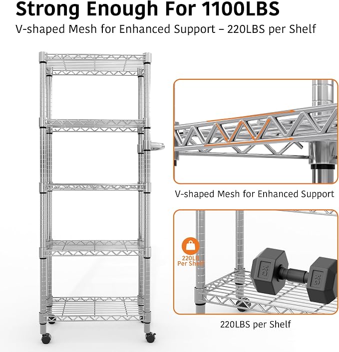 Garvee 5-Tier Storage Shelves Heavy Duty Metal Wire Rack Shelving, 1100 LBS - Image 5