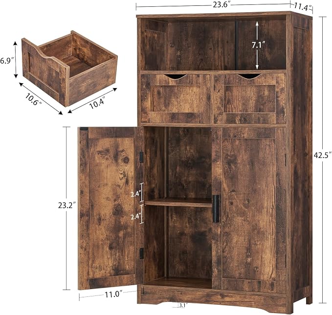 Iwell Storage Cabinet with 2 Drawers & Adjustable Shelves, Floor Cabinet - Image 3