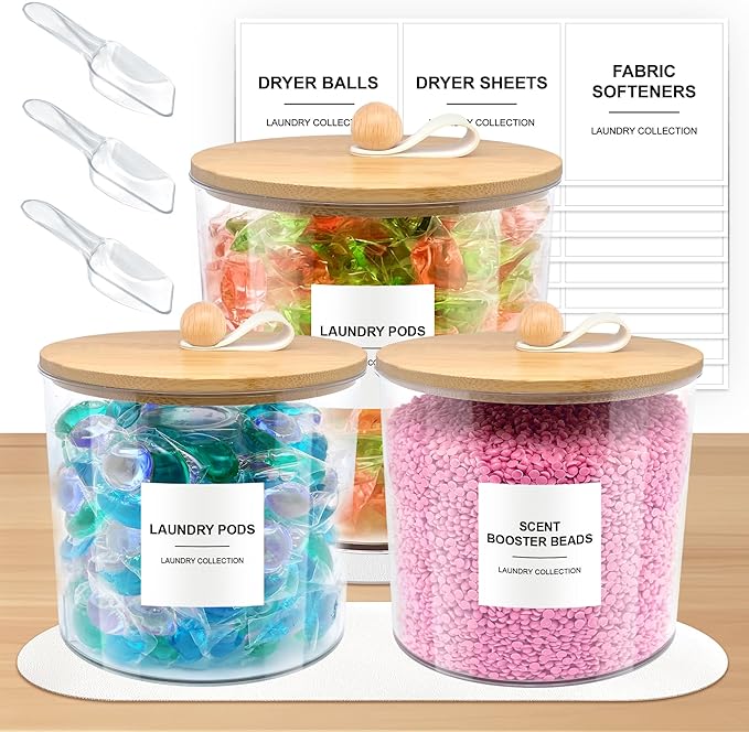 3 Pack Laundry Pods Container, Laundry Room Organization and Storage Jars by HOYTAMDARHOMESTORAGE