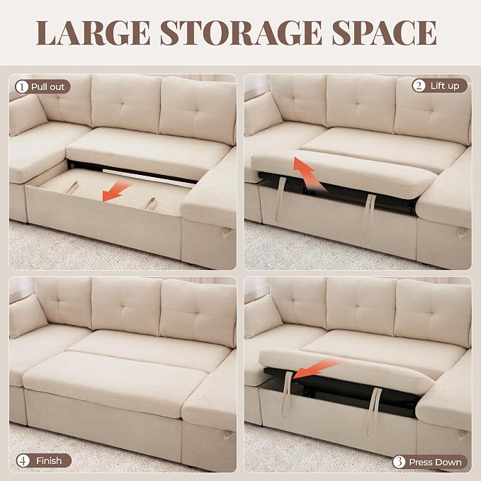 Huatean Home Oversized Sleeper Sofa Couch, 100 inch 2 in 1 Pullout Couch Bed - Image 7