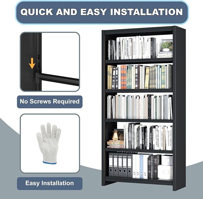Bookshelf, 5 Shelf Bookcases, Tall Bookcase - Image 5