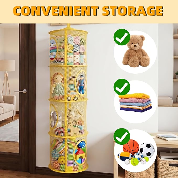Hanging Stuffed Animal Storage Hammock Net 4 Tiers, Holds Plushies, Foldable - Image 6