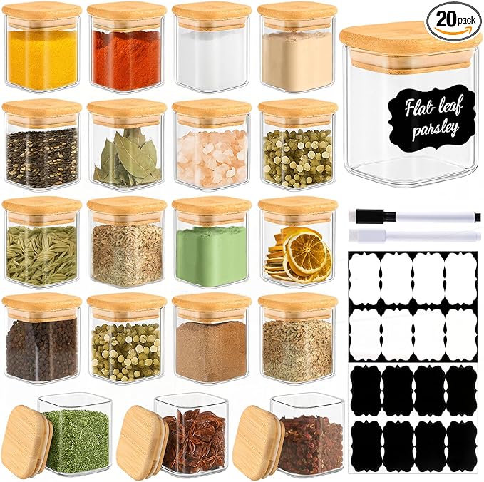 TBWIND 20 Pack 4 oz Square Glass Spice Jars by TBWIND