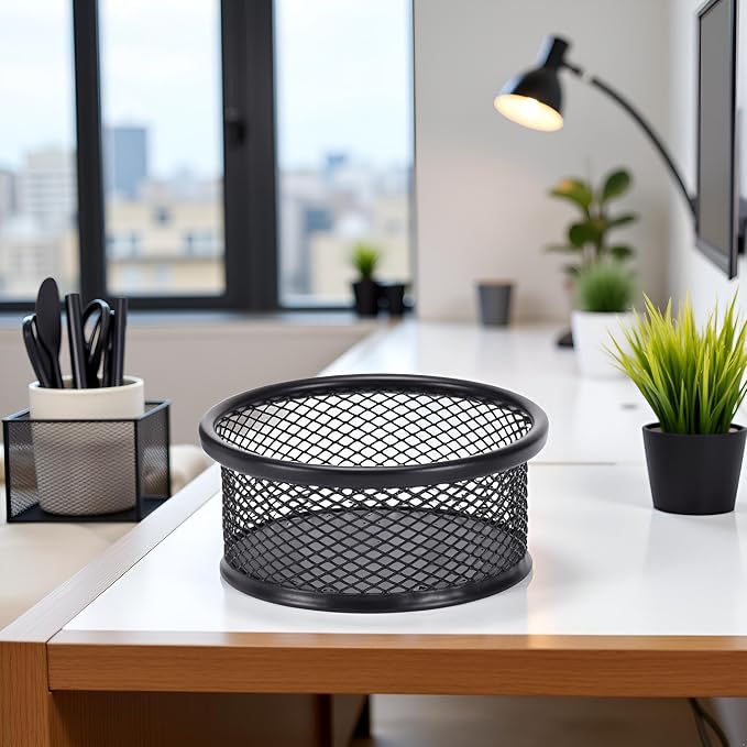 1Pc Black Metal Paper Clip Holder Mesh Paperclip Bowl Binder Clip Dispenser - Image 4