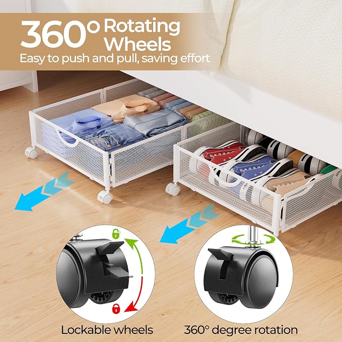 Yecaye Under Bed Storage with Wheels, 2 Pack Under Bed Shoe Storage Organizer - Image 3