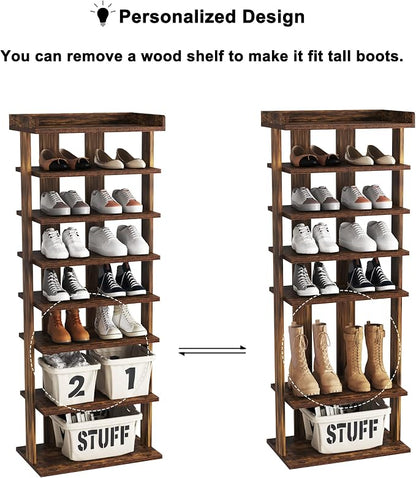 HOMEFORT 7-Tier Wood Shoe Rack, Double Rows Shoe Shelf, Shoe Storage Stand - Image 6