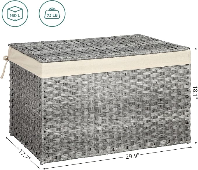 SONGMICS Storage Basket with Lid, Woven Blanket Storage Bin with Handles - Image 5