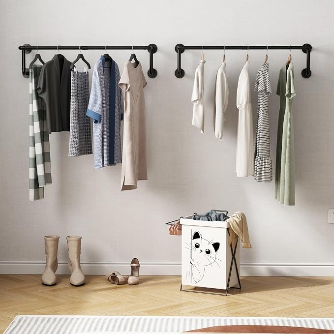 Industrial Pipe Clothes Racks 2 Pack, Space Saving Closet Hanging Rod - Image 8
