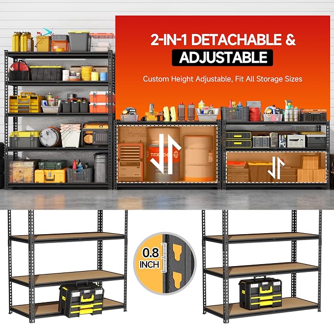 2-Pack 71.9" H 39.4" W Garage Shelving 3000lbs Garage Storage Shelves, - Image 5