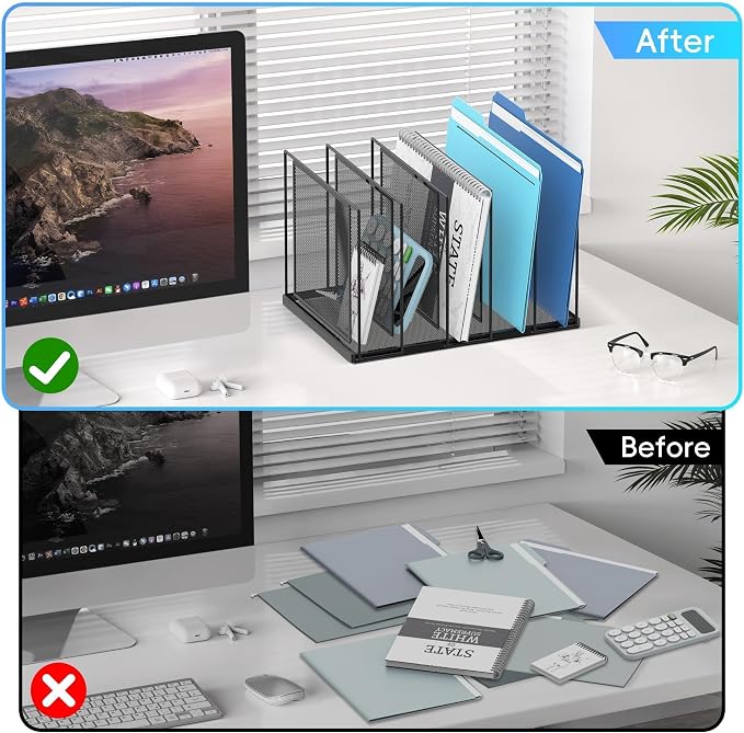 File Organizer for Desk, 5-Section Vertical File Sorter, Paper Holder Organizer - Image 6