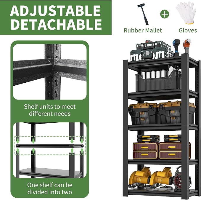 Garage Shelves, 3000Lbs 5 Tier Adjustable Garage Storage Shelves Suitable - Image 6